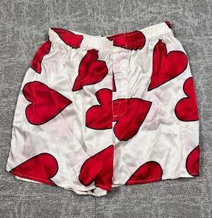 Vintage Surrey Men's 100% Silk Shorts White/Red Hearts Print Size M Regular